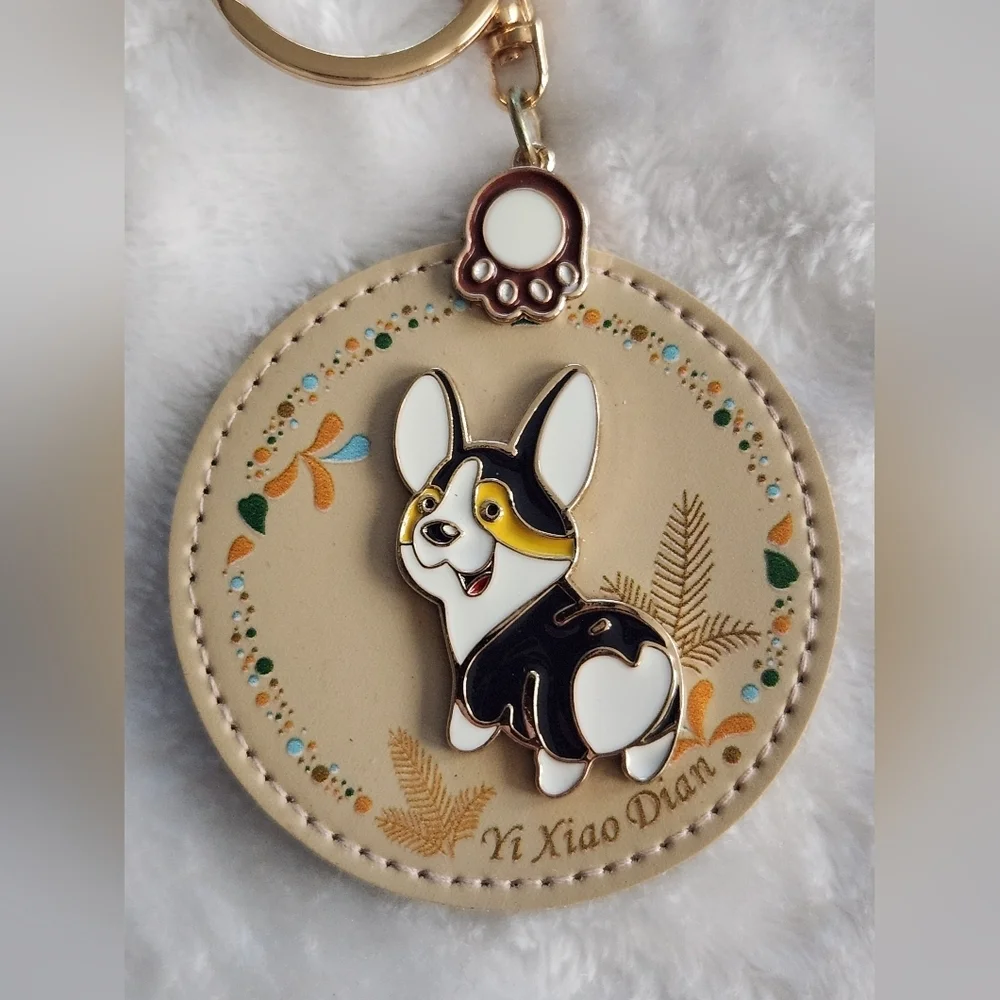 Cute Corgi Keychain with Gold Accents Bag Charm